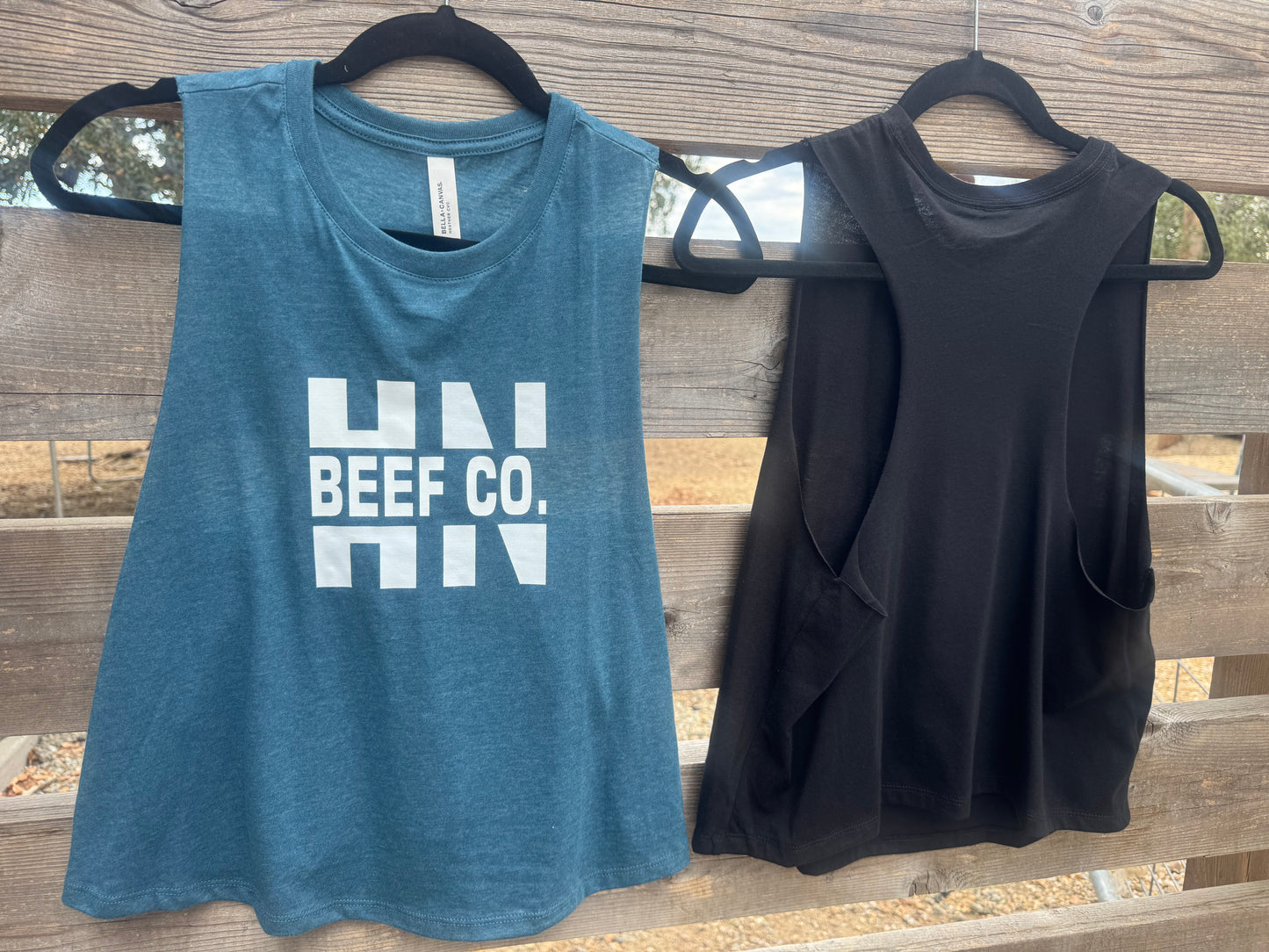HN BEEF CO Crop RZR Back Tank-Blue